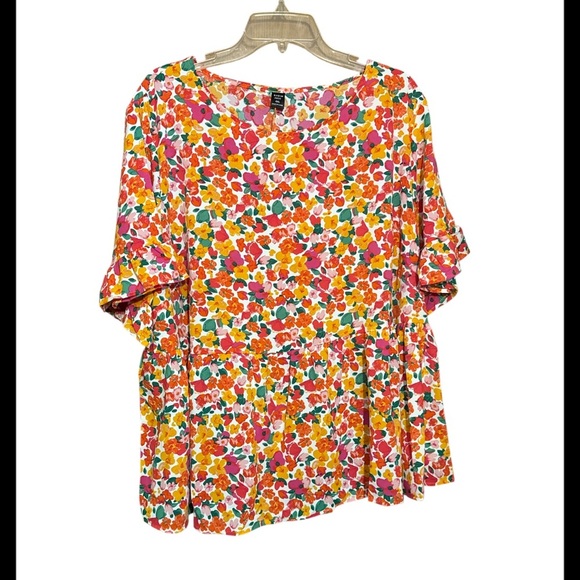 Dreamara Plus Allover Floral Print Flounce Sleeve Peplum Blouse size curve 4XL - Picture 2 of 7